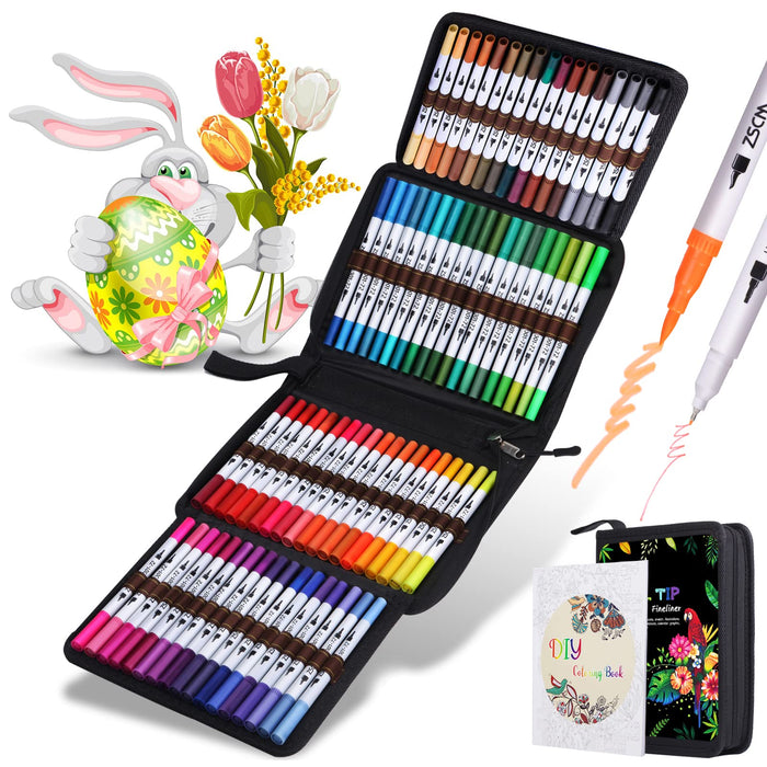 Dual Brush Marker Pens, 72 Colors Art Markers Set with Fine and Brush Tip  for Kids Adult Coloring Book Bullet Journaling Note Taking Planner Hand
