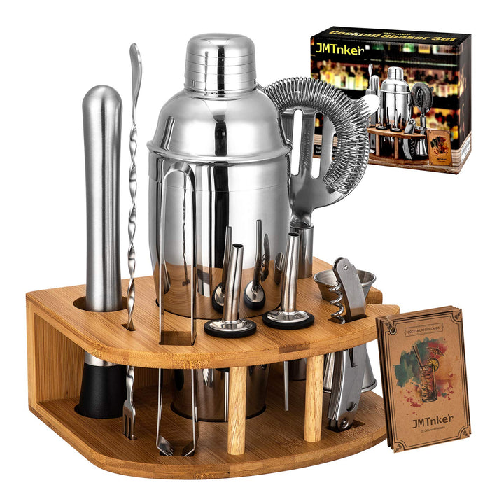Cocktail Shaker Set with Stand | Perfect Bartenders Kit for Home and Bar-Bar Tools Set: 24oz Martini Shaker, Muddler, Jigger