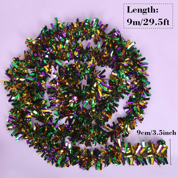 BBTO 39.4 Feet Mardi Gras Tinsel Garland Mixed Color Metallic