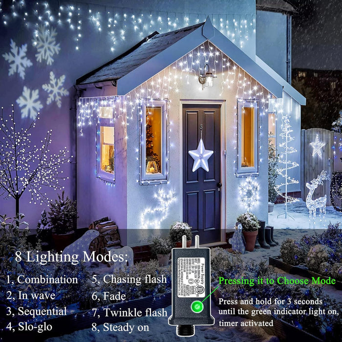 Christmas Lights Outdoor 400 LED 33ft 8 Modes Christmas Decorations Indoor  Curtain Fairy String Light with 75 Drops Stars, Curtain String Light for