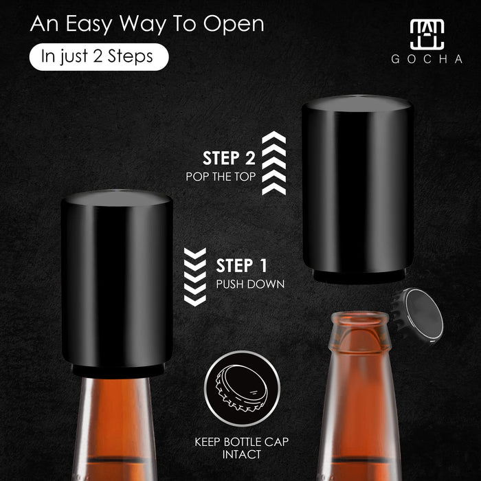 GOCHA Gadgets, Magnetic Bottle Opener, Bottle Cap Opener, Press & Pop Lid Open, Bar Opener Stainless Steel Automatic Push & Pull