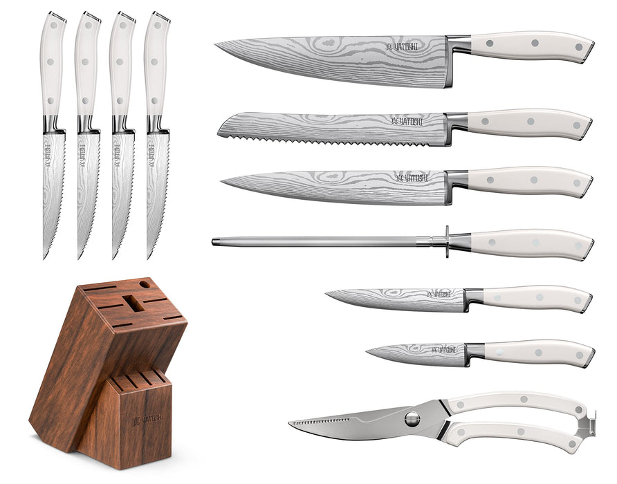 Yatoshi 12 Piece White Knife Block Set - Pro Kitchen Knife Set