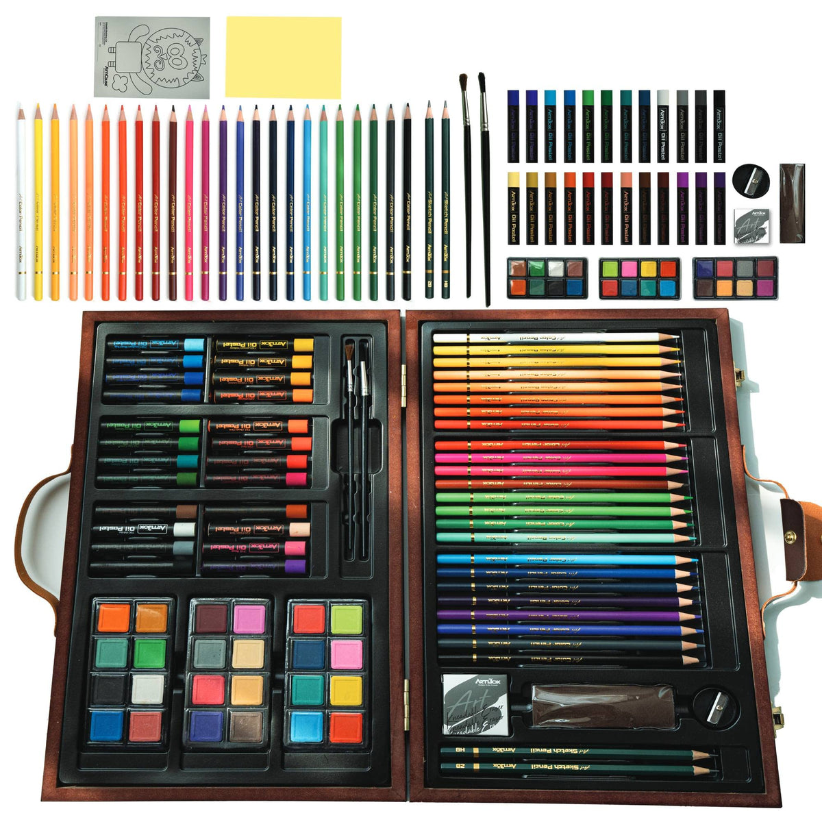 Articause 100+ Art Box Set in Wooden Case - Marker/Oil Pastels