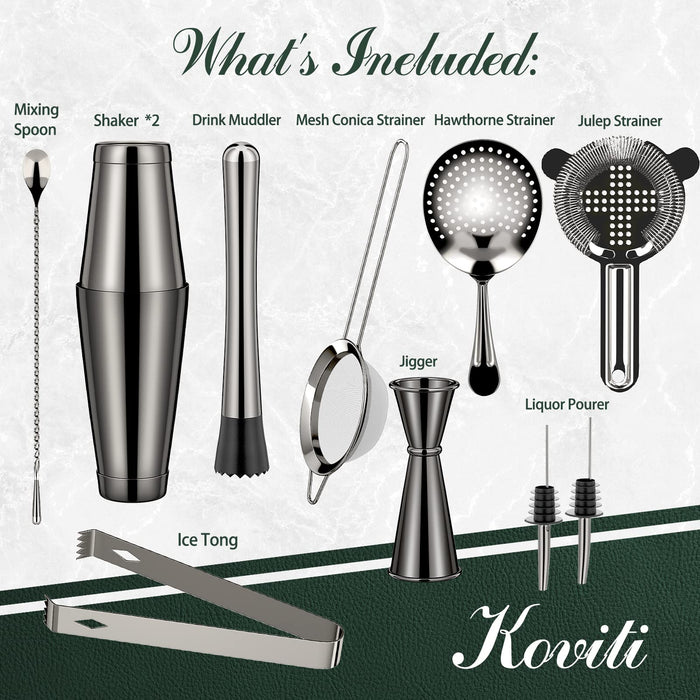 Cocktail Shaker - Koviti 12 Piece Bartender Kit - Stainless Steel Cocktail  Shaker Set, Premium Bar Tools : Martini Shaker, Muddler, Jigger, Mixing