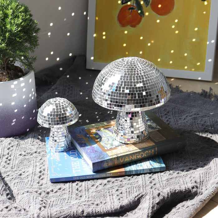Mushroom Disco Ball Silver Mirror Glitter Disco Ball Refletive Disco Ball Lights for Party Room Table Decor Art