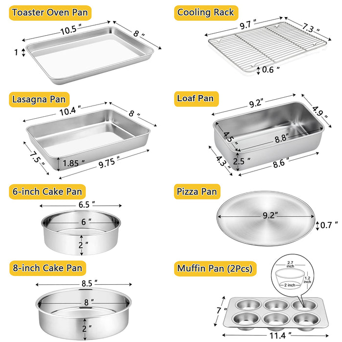P&P CHEF 12.4 Inch Deep Rectangular Cake Pan, Stainless Steel Baking Pan  Lasagna Pan for Toaster