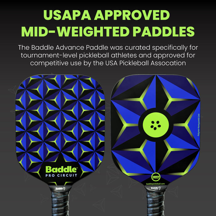 Baddle Pro Circuit Pickleball Paddle 5.25” Grip | Midweight Paddle Fiberglass Plate Surface | USAPA Approved Paddle Approved for Tournament Play