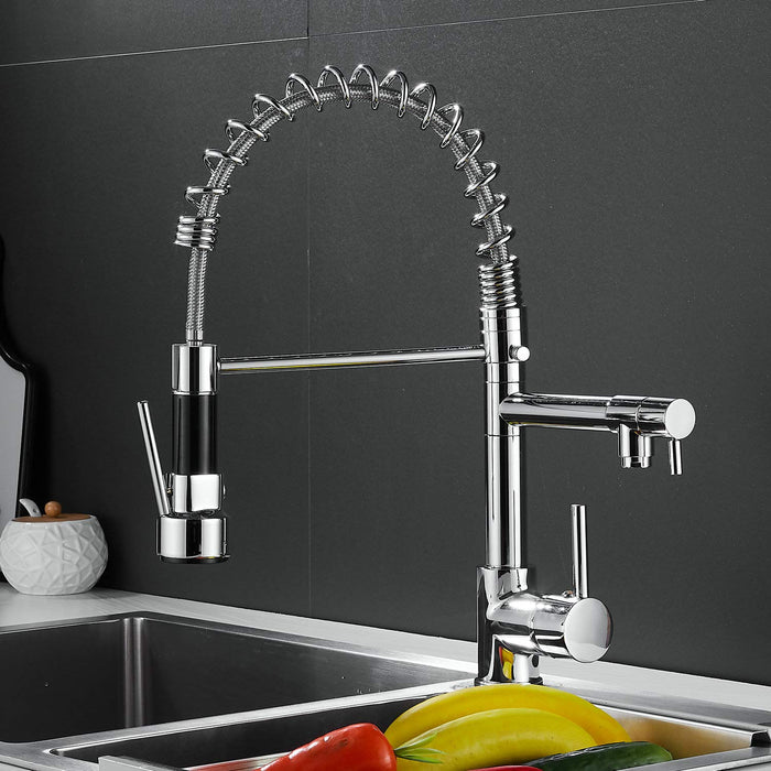 Kitchen Faucet Commercial Pull Down Sprayer Kitchen Bar Sink Faucet Polished Chrome Finish (Deck Plate Included)
