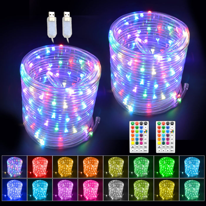 GLPE LED Rope Lights with USB Powered, 2 Pack X 33Ft 100 LEDs