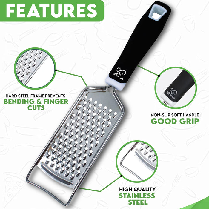 K BASIX Hand Cheese Grater Stainless Steel Razor Sharp Blades, Non-Slip & Soft Grip, Hand Cheese Grater with Handle, Cheese Hand