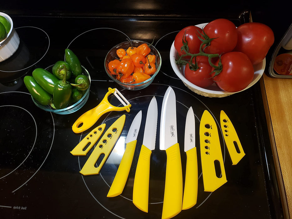 Serrated Yellow Ceramic Knife Set with 5 Serrated Knife, Kitchen Knif —  CHIMIYA