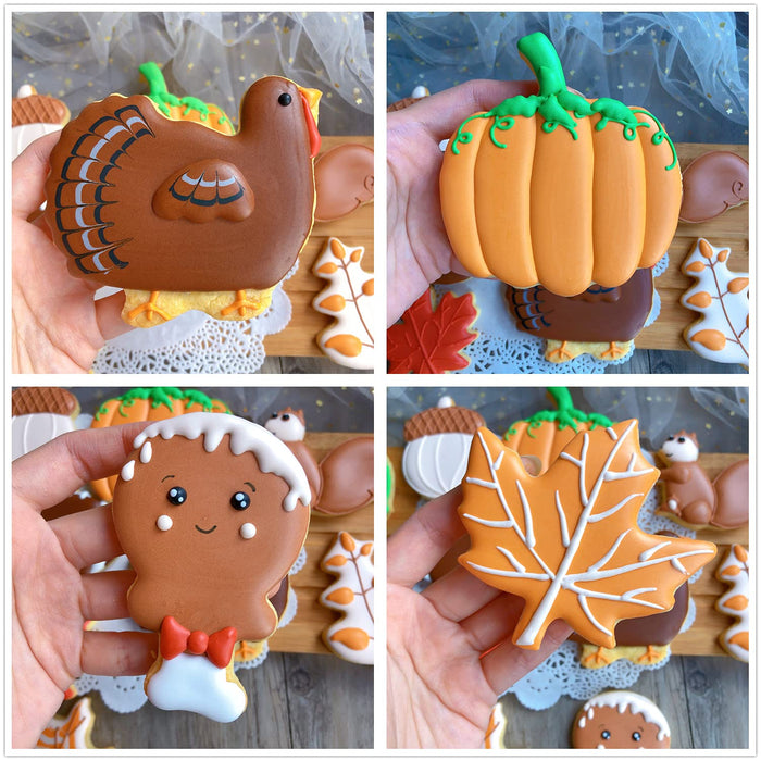 BakingWorld 11 Piece Large Fall Thanksgiving Cookie Cutter Set with Turkey Turkey Leg Pumpkin Squirrel Acorn Football Maple Leaf