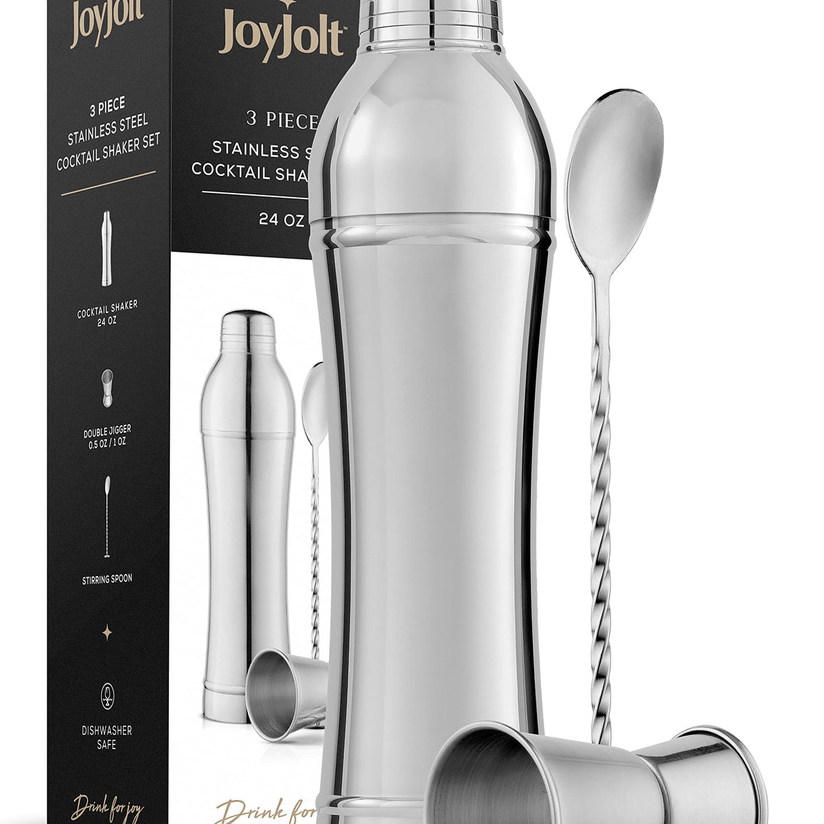 JoyJolt 3pc Slim Cocktail Shaker Set. 24 oz Margarita Martini Shaker D —  CHIMIYA