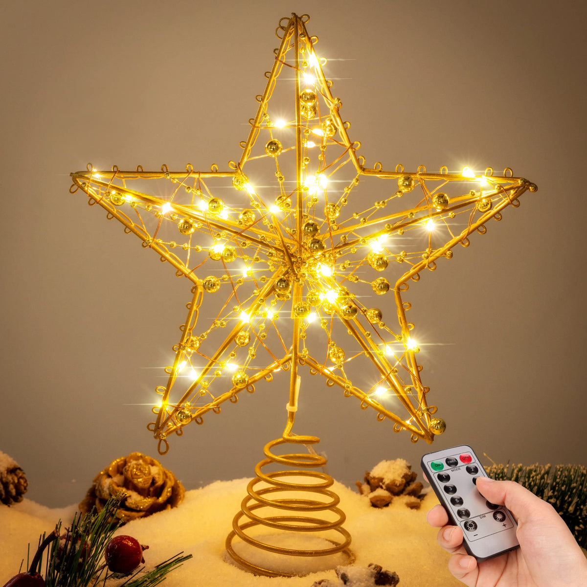 Gold Christmas Tree Topper, Lighted Crown Tree Topper Light Up with 64 —  CHIMIYA