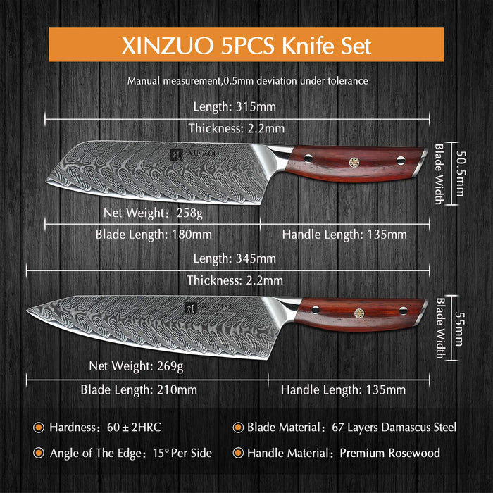 Kitchen Knife Set 73 Layers VG10 Damascus Steel Knives Chef Santoku Wood  Handle