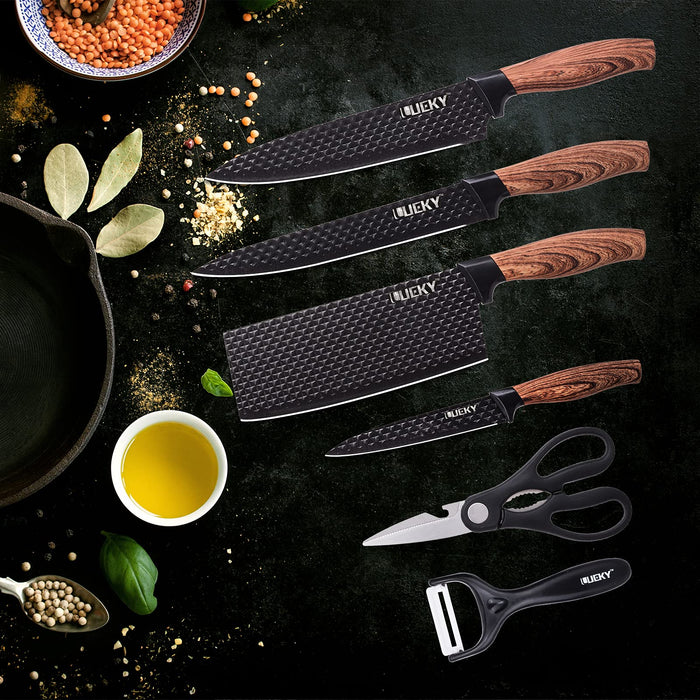 Kitchen Knives Set chef knives 6 sets Stainless Steel Forged Kitchen Knives  Scissors Peeler Chef Slicer Paring Knife Gift Case
