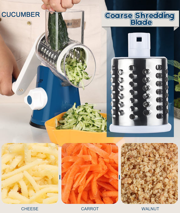 1pc 3-in-1 Rotary Cheese Grater, Vegetable Slicer & Cutter With