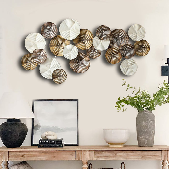 LuxenHome Metal Textured Wall Art, Round Discs Abstract Wall Decor, Modern Wall Hanging Sculpture, Home Decorations for Living
