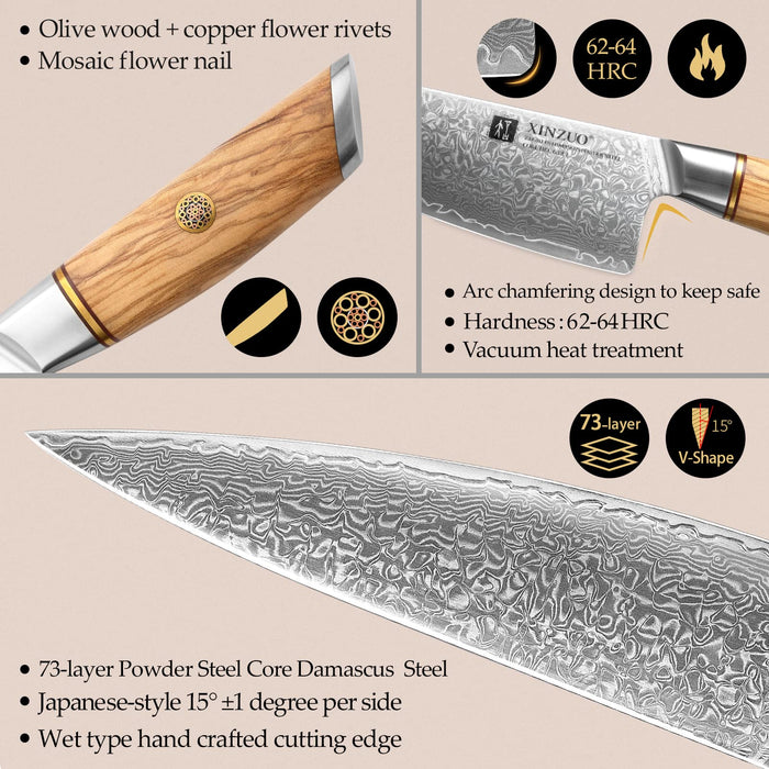 XINZUO 73 Layer Damascus Steel 5Pcs Chef Knife Set, Hand Forged