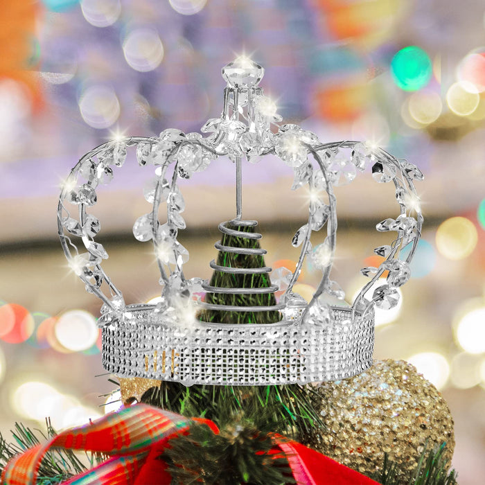 Chritsmas Crown Tree Topper Reusable Jeweled Crown Tree Topper 60 Warm LED Chritsmas Tree Topper with 8 Mode Remote Control USB Diamonds Crown Night Lighted Treetops for Christmas Indoor Home Decor