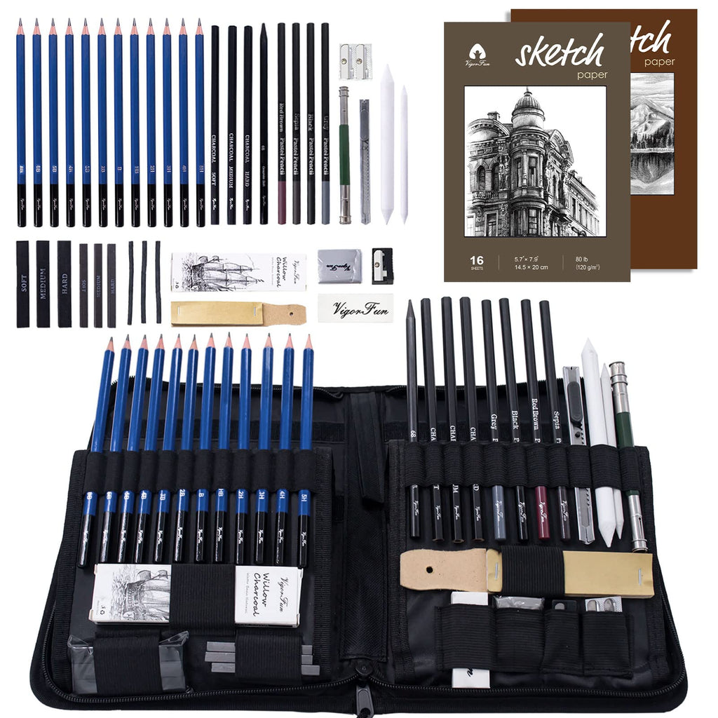 54-Piece Drawing & Sketching Art Set with 4 Sketch Pads - Ultimate Artist  Kit, Graphite and Charcoal Pencils & Sticks, Pastels, Case