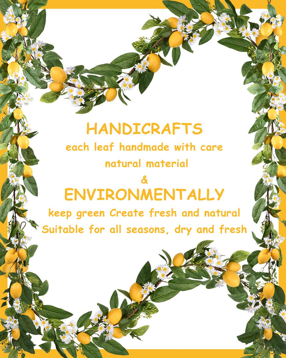 DDHS Lemon Garland, 6 Ft Lemon Decor with Lemon Daisies and Green Leaves, Spring & Autumn Fruit Garland for Home Front Door Wall and Mantle