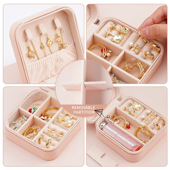 FOME Small Jewelry Box, Portable Jewelry Box Organizer PU Leather
