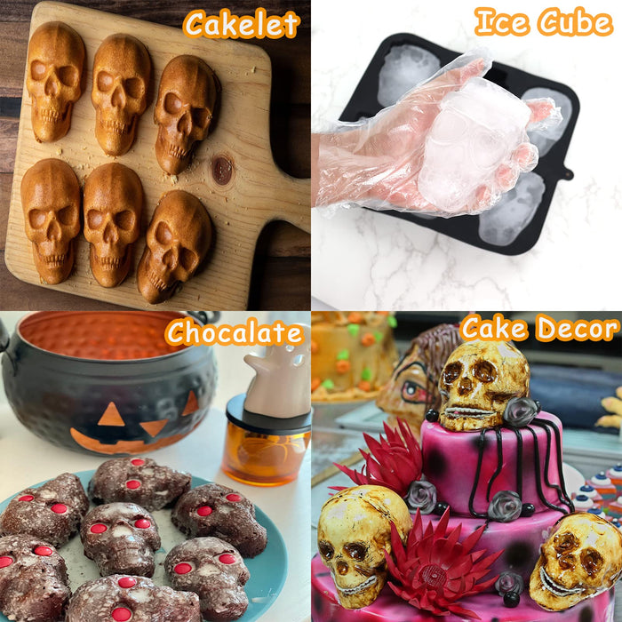  Skull Cake Pan Silicone Skull Cakelet Mold, Skull Cakelet  Halloween Bakeware, Skull Pirate Cake Tin Baking Pan, Food Grade Silicone  DIY Large Skull Cake Pan, Skull Baking Cake Mold (6 Cavity)