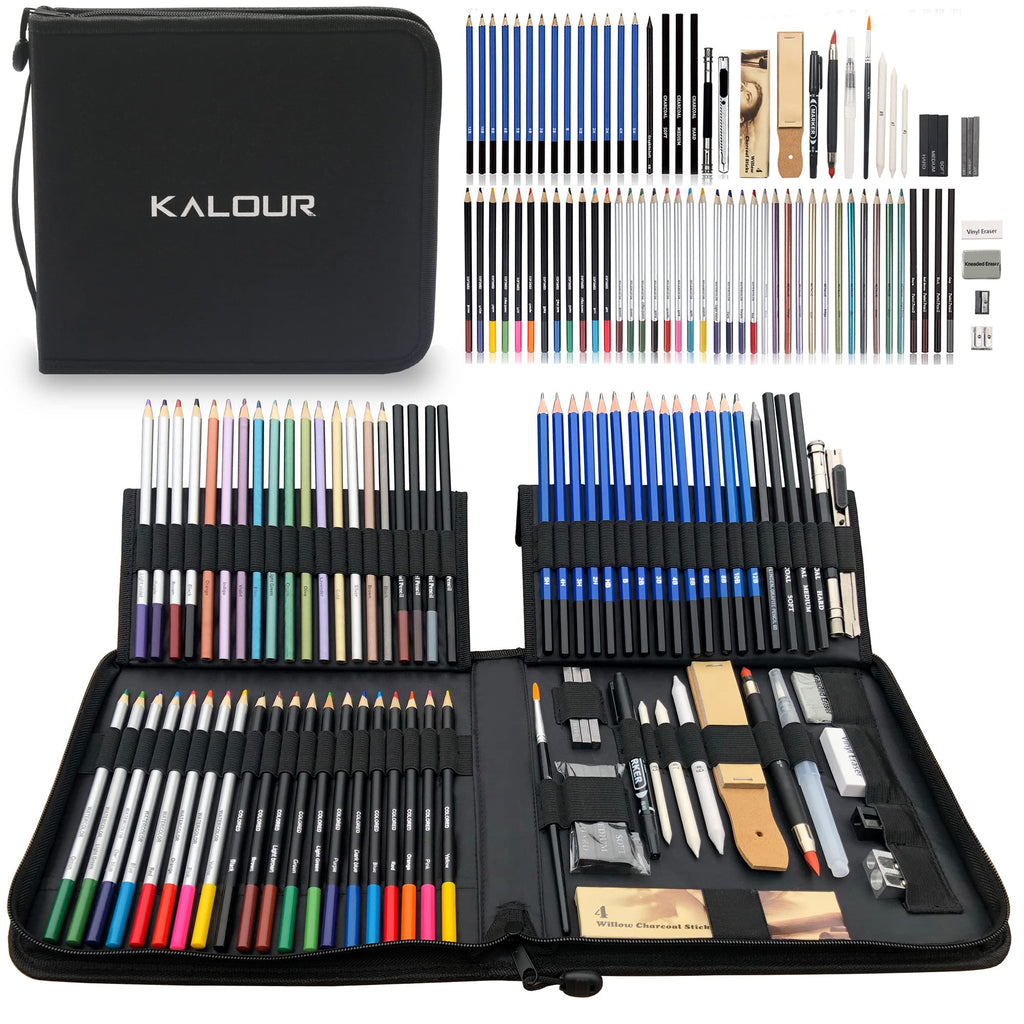 KALOUR 132 Colored Pencils Set,with Adult Coloring Book and Sketch Book,Artists  Colorless Blender,Zipper Travel Case,Soft Core,Ideal for Drawing Sketching  Shading,Art Supplies for Beginners Kids