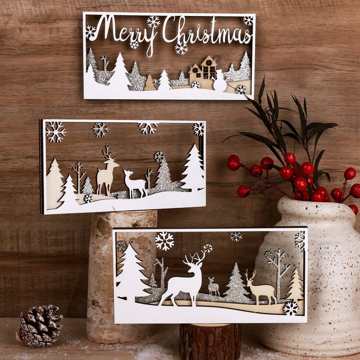 Treory Christmas Table Decorations Sign, 3 Pcs Elk Christmas Tree Snow —  CHIMIYA