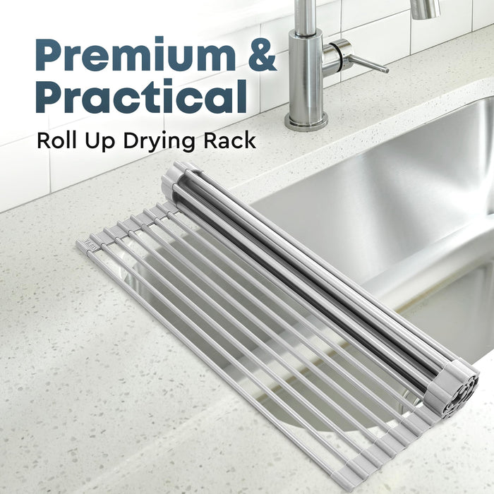 Uniques 205” x 13” Roll Up Drying Rak Silioneoated Stainless Steel Over Sink Dish Drying Rak Multipurpose Foldable Sink Rak