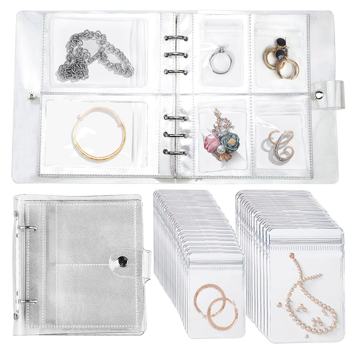 Transparent Jewelry Storage Book with AntiOxidation Pockets, Jewlwey Organizer Album Generation, Various Sized Grid, Detachable
