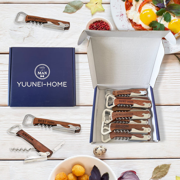 YUUNEI-HOME Groomsmen s Bottle Opener Wooden 8 Pack, Groomsmen Proposal s for bachelor party, bachelor