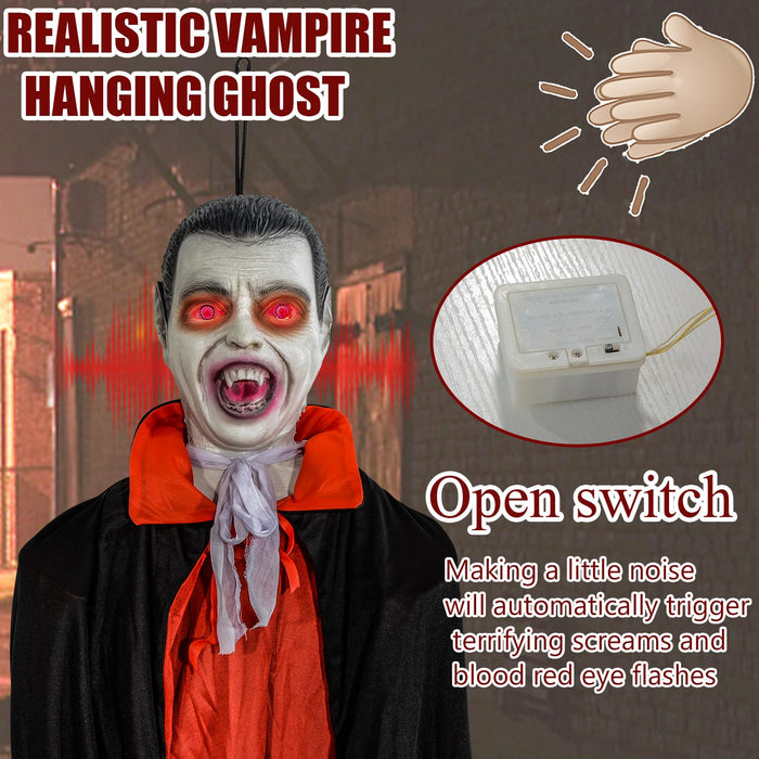 Halloween Ghost Decorations, Animated Hanging Ghosts Vampire Zombie With Sound Activation And Red Light Up Eyes, Halloween Prop