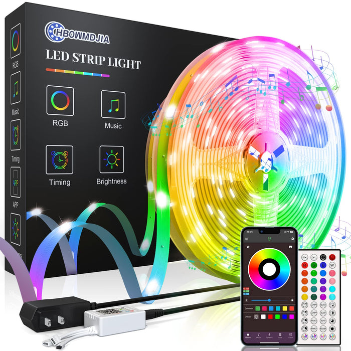 50ft Bluetooth LED Strip Lights, SMD5050 Music Sync LED Lights Strip, RGB  Color Changing LED Lights with Remote,Smart Phone APP Control, LED Lights