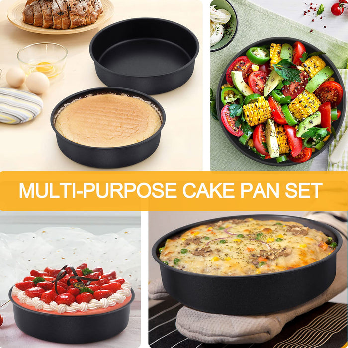 8 Inch Cake Pan Set of 2, E-Far Stainless Steel Round Layer Cake Baking  Pans with Parchment Rounds & Side Liner Roll, Non-Toxic & Healthy Metal  Cake