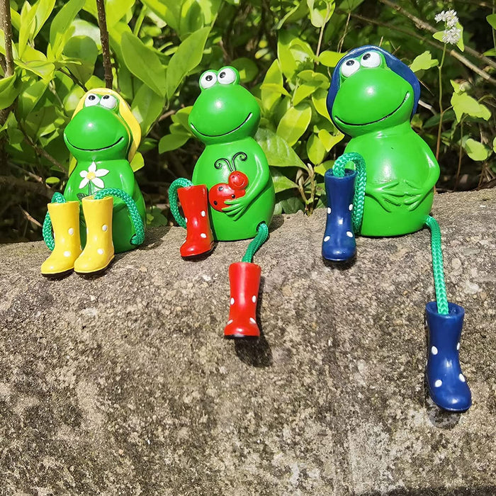 GHIUIZIH Set of 3 Cute Frog Garden Figurines, Sitting Frog Statue