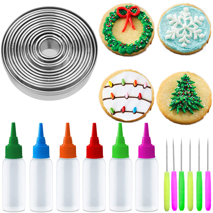 Artcome Christmas Series Cookie Decorating Tool Set, 11 Pcs Circle Cookie Cutters, 6 Pcs Easy Squeeze