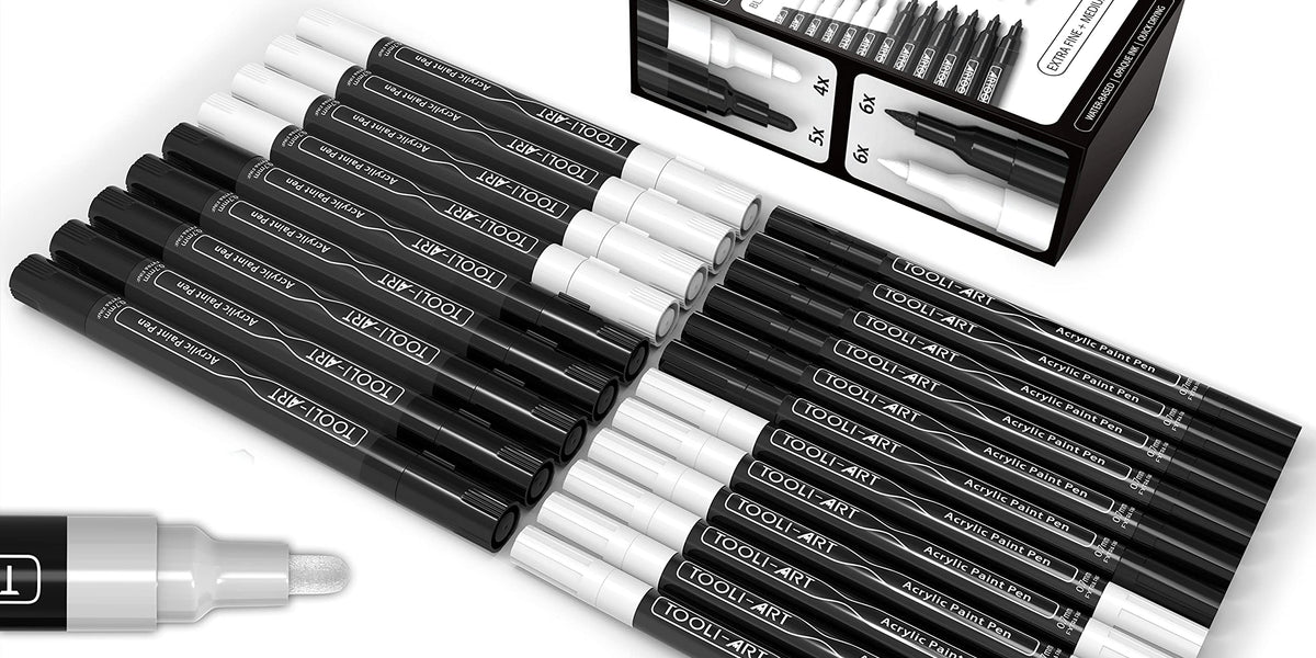 TOOLI-ART Black And White Acrylic Paint Markers Paint Pens Set For Roc —  CHIMIYA
