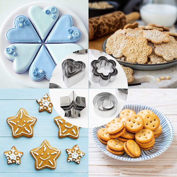 12PCS Stainless Steel Cookie Cutters Shapes Baking Set, Flower Round Heart  Star Shape Biscuit Stainless Steel Metal Molds Cutters for Kitchen Baking