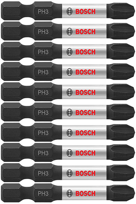 BOSCH ITPH32B 10-Pack 2 In. Phillips 3 Impact Tough Screwdriving Power Bits