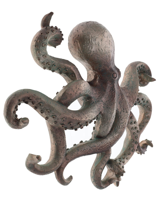 Large Octopus Decorative Wall Sculpture Bronze / Verdigris Finish Nautical Ocean Beach Coastal Decor Table Top or Wall Mount