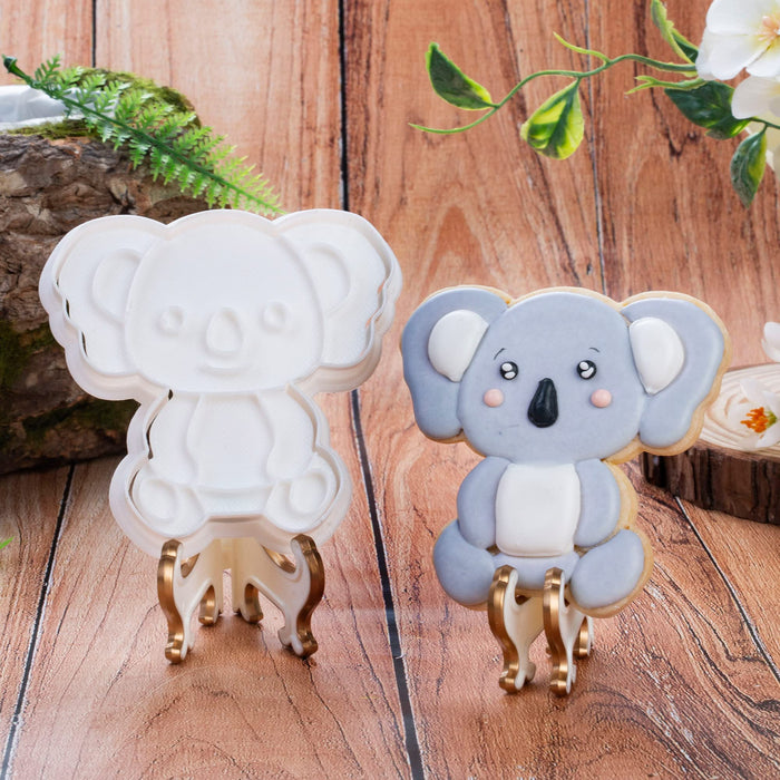 Flycalf Animal Cookie Cutters Koala Shapes Baking Dough Tools with Plunger Stamps s Cake Eco-Friendly Plastic Cutter Molds