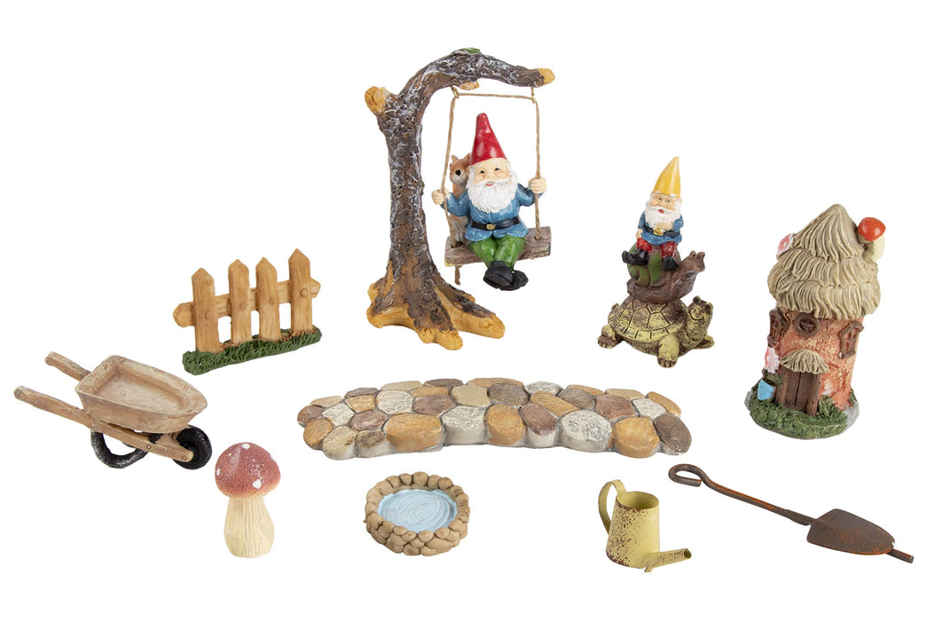 Juvale Mini Garden Gnome Fairy Village Statue Set, Home Decor (10 Piece Set)