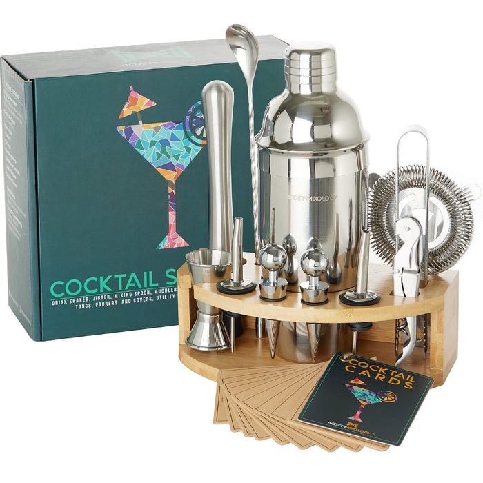 Mixology Bartenders Kit: 13-Piece Bar Tool Set with Circular Bamboo Stand | Perfect Home Bartenders Kit and Martini Cocktail Shake
