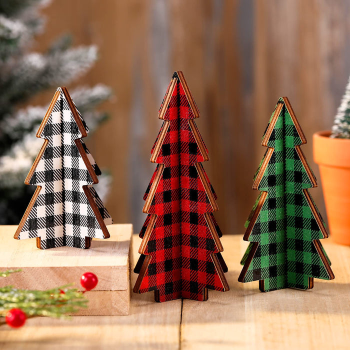 Maitys 12 Pcs Christmas Wooden Tree Decor 3D Winter Tree Table Centerpieces  Rustic Christmas Tiered Tray Decor Hollow Carving Tree Centerpieces Xmas