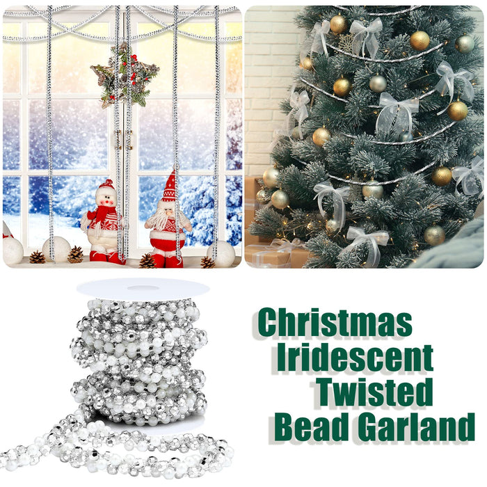 32.8ft Silver Garland Christmas Decorations, Acrylic Iridescent Crystal &  Silver Twist Bead Strands Ornaments Garland for Christmas Tree Indoor
