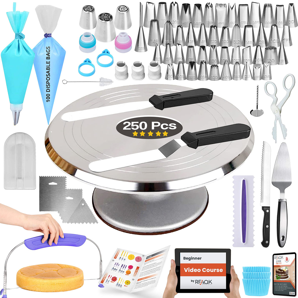  12.2” Rotating Cake Decorating Turntable for Cakes,Cake  Turntable - 12'' Rotating Cake Decorating Stand with 2 Angled Icing  Spatulas and 3 Comb Icing Smoother : Home & Kitchen