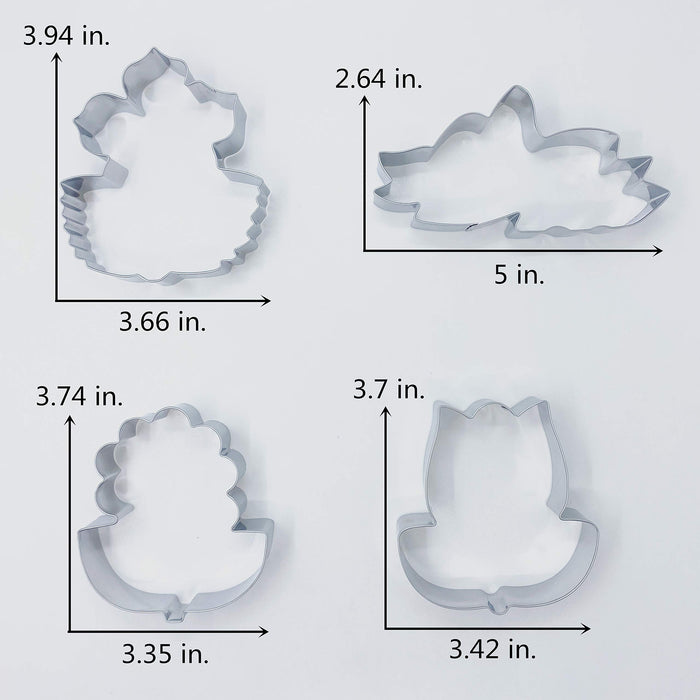 LILIAO Flowers Cookie Cutter Set - 4 Piece - Tulip, Daisy Flower, Kapok and Plaque Biscuit Fondant Cutter - Stainless Steel