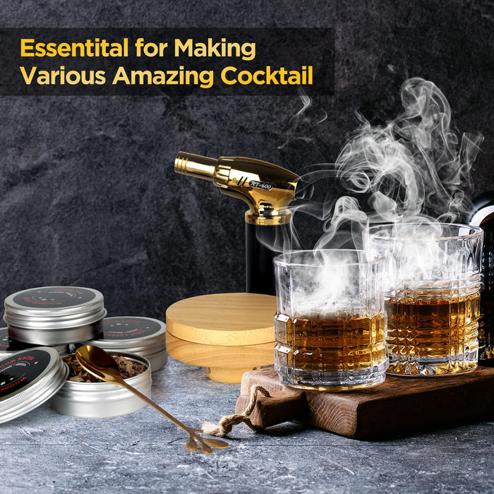Vadeture Cocktail Smoker Kit with Torch and 4 Different Wood Chips and Ice Wine Stone for Cocktail, Whiskey, Wine, Bourbon
